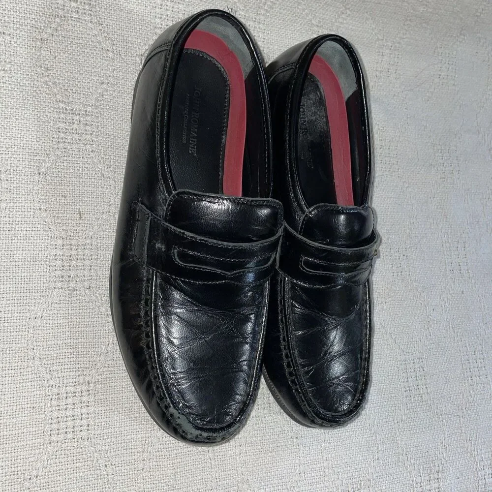 John Romaine Men’s Dress Loafers Size 8.5 M Black Leather Business Formal City